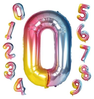 China Rainbow funny party New Style Good Sealing Performance 40 Inch Huge Large Rainbow Gradient Number Balloons for sale