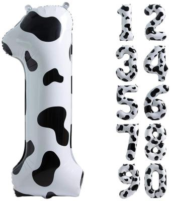 China Cow funny party Hot Selling Birthday Supplies Cow Printing Pattern Large 40 Inch Foil Number Balloons for sale