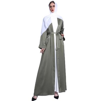 China Satin Middle East Long Dress Abayas Tassel Diamond Pockets Women Muslim Open Abaya for sale