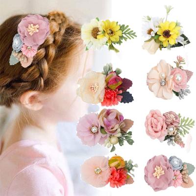 China Multi-color Flower Hairpins Popular Cloth Travel Accessories Manual Baby Hairpins for sale