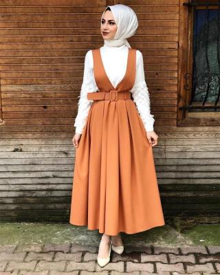 China Polyester cotton blended with fashion suspender high-grade tan skirt with large edge overall dress for sale