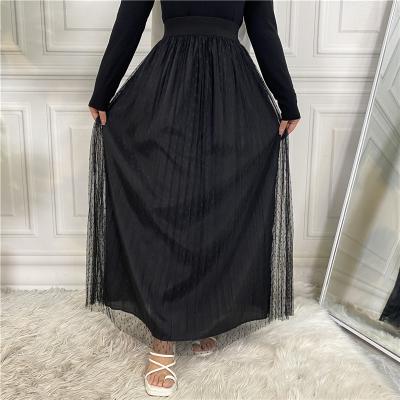 China Polyester Fashion Ladies Mesh Bodycon Long Pleated Muslim Chiffon Skirts for sale