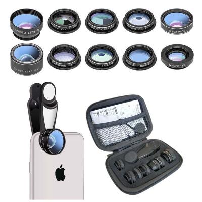 China Aluminum + Glass Lens+ABS Clip LIGINN Best Selling High Quality Multifunctional 10 in 1 Cell Phone Lens Kit with Universal Clip for Smart Phone for sale