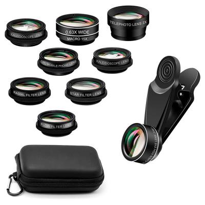 China Aluminum Plastic Factory+Glass+ABS OEM Optics 10 in 1 universal cellphone macro cellphone fisheye phone camera lens kit wide clip lens for sale