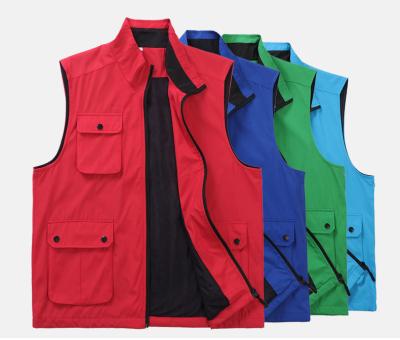 China Anti-wrinkle Explosive high-quality multi-pocket net solid color zipper manufacturer vest printing supermarket promotional activities vest for sale