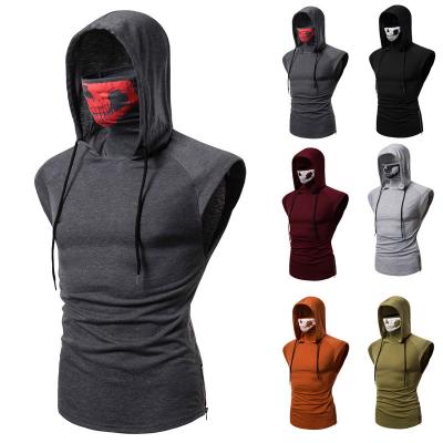 China Anti-pilling summer new stretch fitness men's ninja suit hooded sleeveless T-shirt call of duty skull mask vest for sale