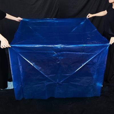 China Large PE Heat Shrink Pallet Cover Moisture Proof Blue Clear Plastic Industrial Packing Bag for sale