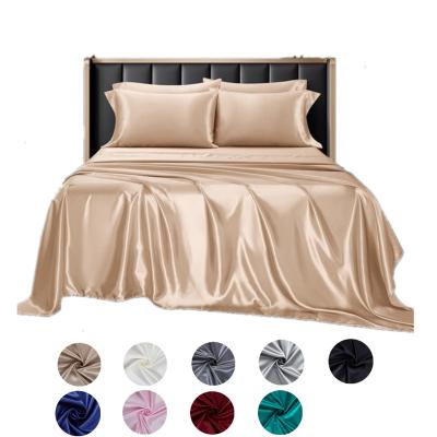 China Twin Size 3 Anti Wrinkle Satin Solid Color Sheet Set High Quality Package for sale