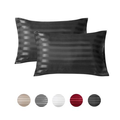 China Striped Silk Satin Pillow Cooling Pillow Case With Envelope Closure 20x26 Inches for sale