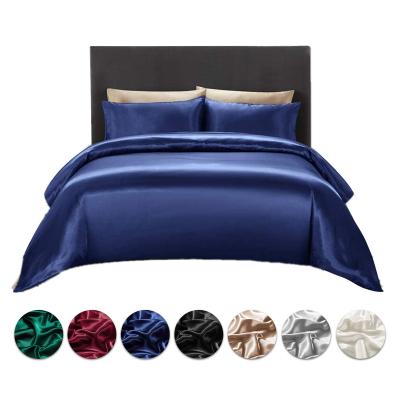 China Hot Sale Solid Color Queen Size Satin Duvet Cover Anti-static Bedding Set for sale