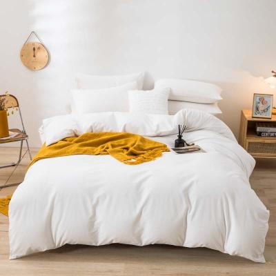 China Wholesale Simple Luxury White Home Textile Sabana 4pcs Folded King Size Double Washed Cotton Bed Sheet Bedding Set for sale