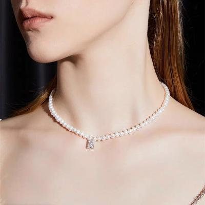 China High Quality Natural Freshwater Diamond Pearl Necklace Elegant Pearl Choker Pendant Necklace For Women/Girls for sale