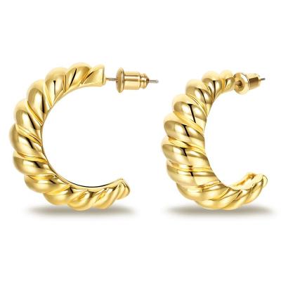 China Exquisite Circle Huggie Earring Look 14K Gold Plated Crescent Earrings Twisted Around Chunky Open Hoop Earrings 925 Sterling Silver Post Earrings Huggies for sale