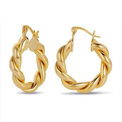 China Exquisite Appearance Twisted Circle Huggie Earring Chunky Hoop Earrings 14K Gold Plated Tasty Lightweight Hypoallergenic Open Hoop Earrings for sale