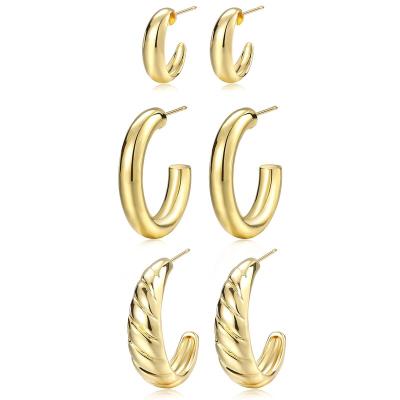 China Circle Huggie Earring Exquisite Appearance Delicacy 3 Pairs Gold Plated Open Circle Earrings Set For Women Chunky Hoops Thick Jewelry for sale