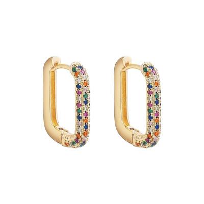 China 2021 New TRENDY Jewelry 18K Brass Gold Plated Colorful Cubic Zircon U Hoop Earrings For Women And Girls for sale