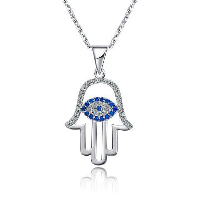 China Exquisite Glitter Zirconia Jewelry Women Fatima Hand Pendant Charm Cute Vintage Good Luck Sterling Silver Hamsa Hand Necklace Appearance 925 Choker Necklaces for sale