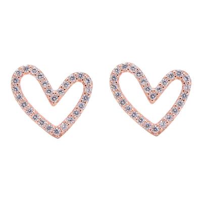 China Simple TRENDY 925 Sterling Silver Cubic Zircon Rose Gold Plated Heart Shape Studs Earrings Jewelry For Girls Woman for sale