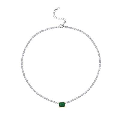 China new come 925 Sterling Silver Jewelry Rectangular Zircon Emerald Pendant Simple Eco-friend Choker Necklace for women for sale