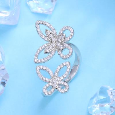 China Exquisite Silver Butterfly CZ Ring Appearance Trendy 925 Sterling Silver Adjustable Wedding Rings Women for sale