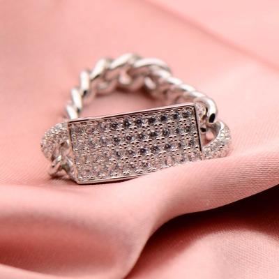 China FASHIONABLE Zircon Chunky Cuban Link Chain Rings of 925 Sterling Silver Waterproof Cubic Jewelry for Women for sale