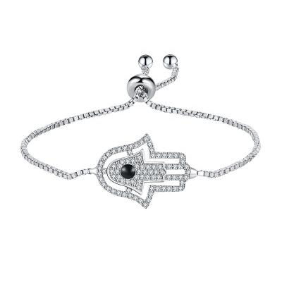 China Antioxidation 925 Sterling Silver Hamsa Bracelet, CZ Diamond Shinny Sterling Silver Zircon Bracelet Anklet Jewelry For Women for sale