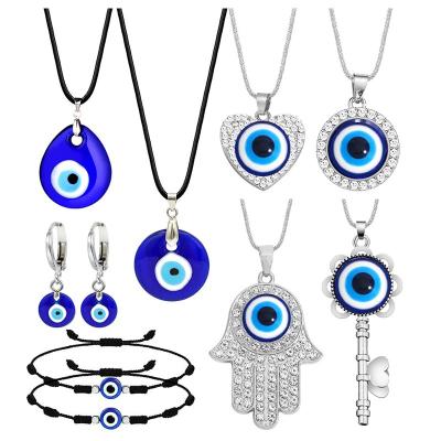 China Blue Eye Exquisite Classic Necklace Jewelry Appearance Earrings Rope Bracelet Pendant Jewelry Sets For Gifts for sale