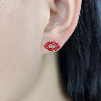 China Fashionable Lip Earrings High Quality Zircon Stud Earrings Sterling Silver Stud Earrings for sale