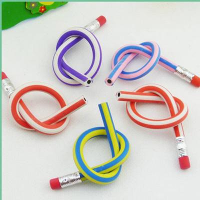 China Korea New Promotional Cute Stationery HB Colorful Magic Curvy Flexible Soft Pencil Pencil With Eraser Student for sale