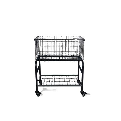 China Easy Moved 4 Wheel Laundry Basket Eco-Friendly Durable Steel Roller Garment Rack With Basket For Organize Laundry Basket Black Metal Rack for sale