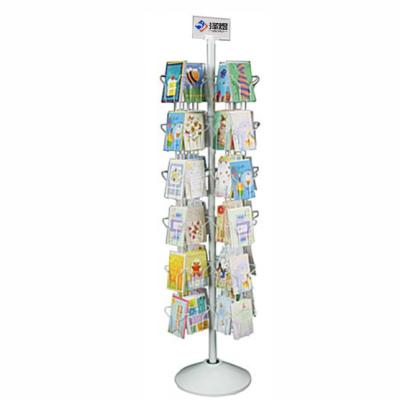 China 6-Tiered Display Greeting Card Shelf Holder For Floor, 72 Pockets, With Sign Clip, Rotating - White for sale