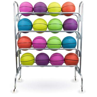 China Iron 4 Tier Ball Cart Basketball Storage Rack With Caster Wheels for sale