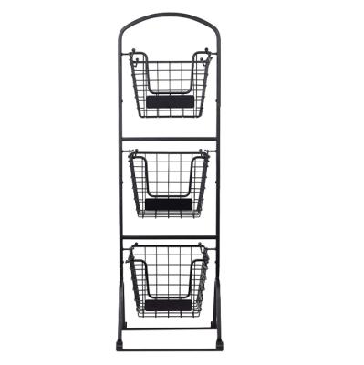 China Practical Storage Rack Fruit Stand Basket Market Iron Wire 3-Tier Fruit Display Rack Vegetable Rack for sale