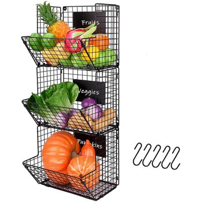 China 3 Tier Metal Wire Storage Basket Wall Mount Kitchen Fruit Product Bin Rack Single Sided Rustic Bathroom Tower Baskets for sale