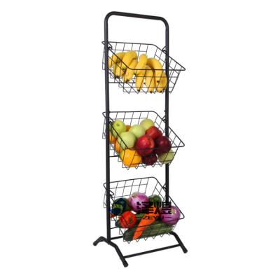 China Single Sided Wire 3-Tier Metals Market Basket Metal Rack For Fruits And Vegetables for sale