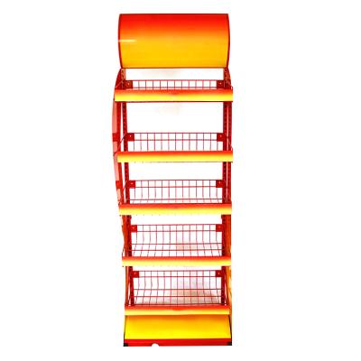 China Retail Iron Pop Snacks Chips Stand Potato Chips Floor Display Rack With Wire Basket Shelves for sale