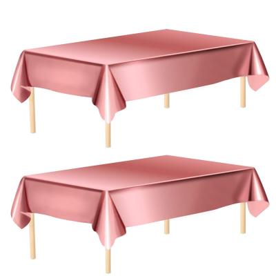 China Birthday Party Wedding 8ft Disposable Shiny Plastic Girl Boy Cloth Table Skirt Decoration Direct Selling Rose Gold Disposable Table Cover for sale