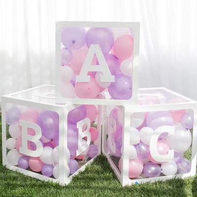 China Gender Reveal Party Supplies One Year Old Transparent Letters Kids Gift Balloons Box Filled Wedding Decoration Baby Shower Baby Name for sale