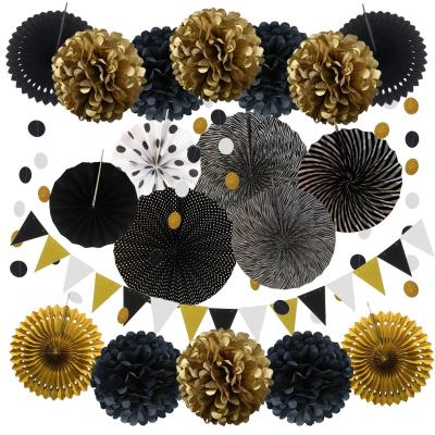 China 1 Styles Halloween Party Decoration Supplies Black Pom Poms Flowers Wall Paper Decoration for sale