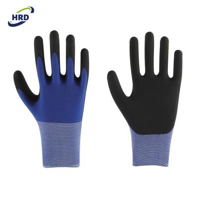 China Factory price NBR soft and felxible micro foam nitrile coated 18 gauge Royalblue nylon knitted soft light duty industrial work gloves for sale