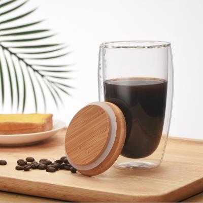 China Wholesale Handmade Reusable Coffee Espresso Cup Double 250ml Christmas Glass Wall Glass Cup With Bamboo Lid for sale