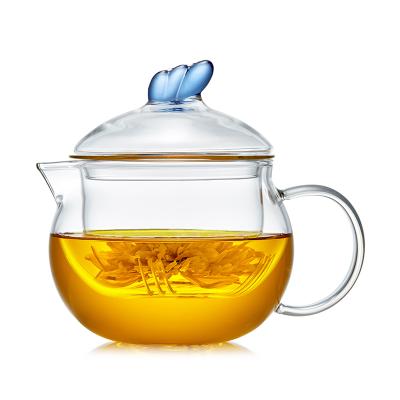 China Sustainable Glass Teapot Heat Resistant Glass Teapot Thickened Filter Flower Teapot Glass Tea Set Household for sale