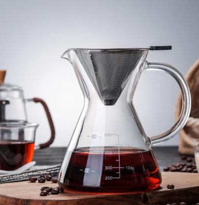 China New Sustainable Hot Sale Coffee Milk Pot Teapot 500ml Glass Hand Brewed Coffee Pot for sale