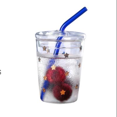 China Sustainable Custom Glass Mug With Lid And Straw 300ml 400ml Double Wall Glass Cup for sale