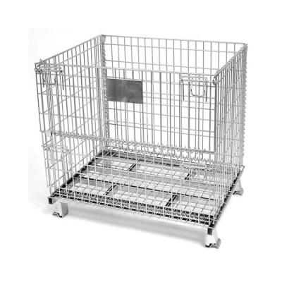 China Collapsible Collapsible Collapsible Steel Cage Pallet Storage Cage Wire Mesh Container for sale