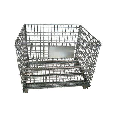 China Collapsible Galvanized Collapsible Steel Cage Storage Pallet Box Wire Mesh Container For Sale With 4 Wheels for sale