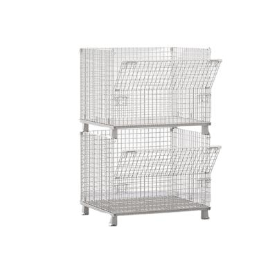 China Plate Type Multilevel Vertical Type Stacking Pallet Rack Selective Foldable Lockable Wire Mesh Container Storage Cage for sale