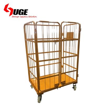 China Customized Collapsible Foldable Portable Steel Roll Pallet Container Cage Trolley With 2 Door for sale