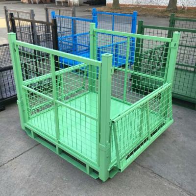 China Collapsible Stackable Powder Coating Lockable Wire Mesh Stillage Cage For Warehouse for sale