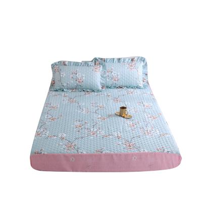 China Plain Bule Seasons Lovely Winter Adjustable Thicken Sanding Cloth Satock Many Flower Microfiber Quilted Fitted Sheet for sale